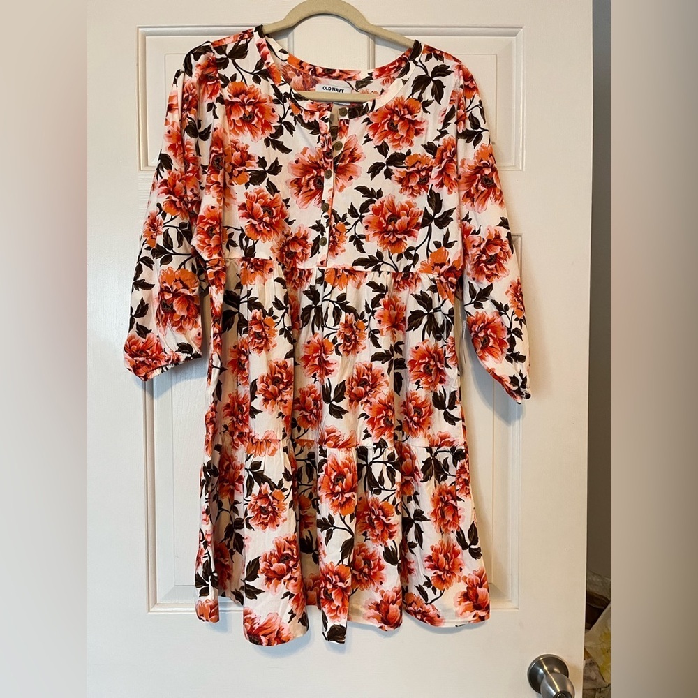 Old Navy Floral Swing Dress with Orange and Brown Accents | XXL | NWT